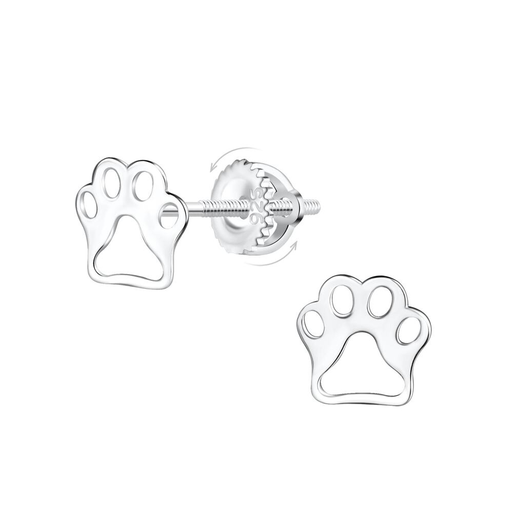 Silver Paw Print Screw Back Earrings